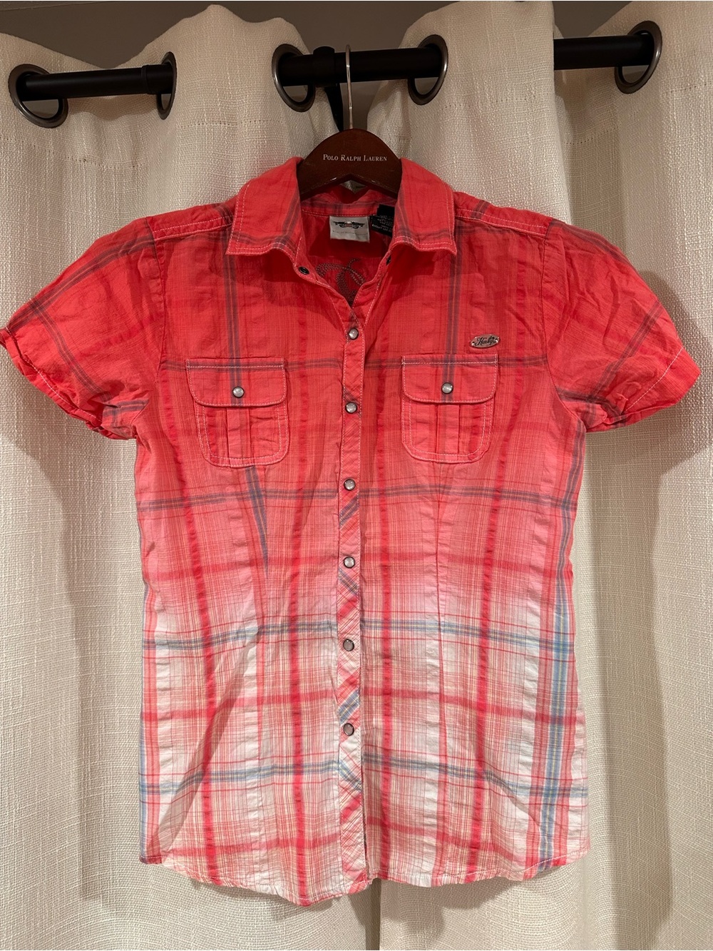 Harley-Davidson Coral Plaid Short-Sleeve Button-Down Shirt